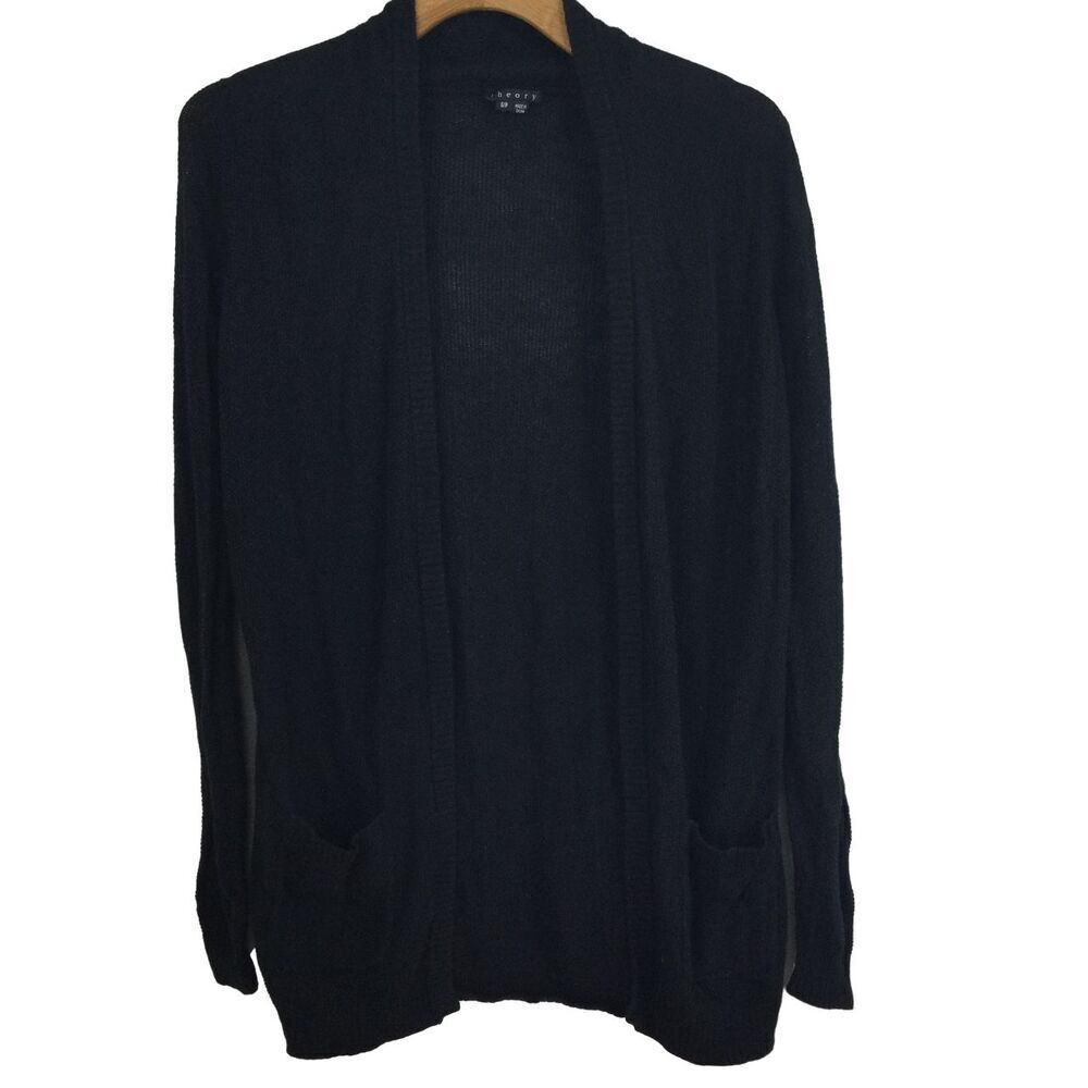 Theory Womens Cotton Cashmere Open Front Ribbed Knit Cardigan Sweater Black S/P